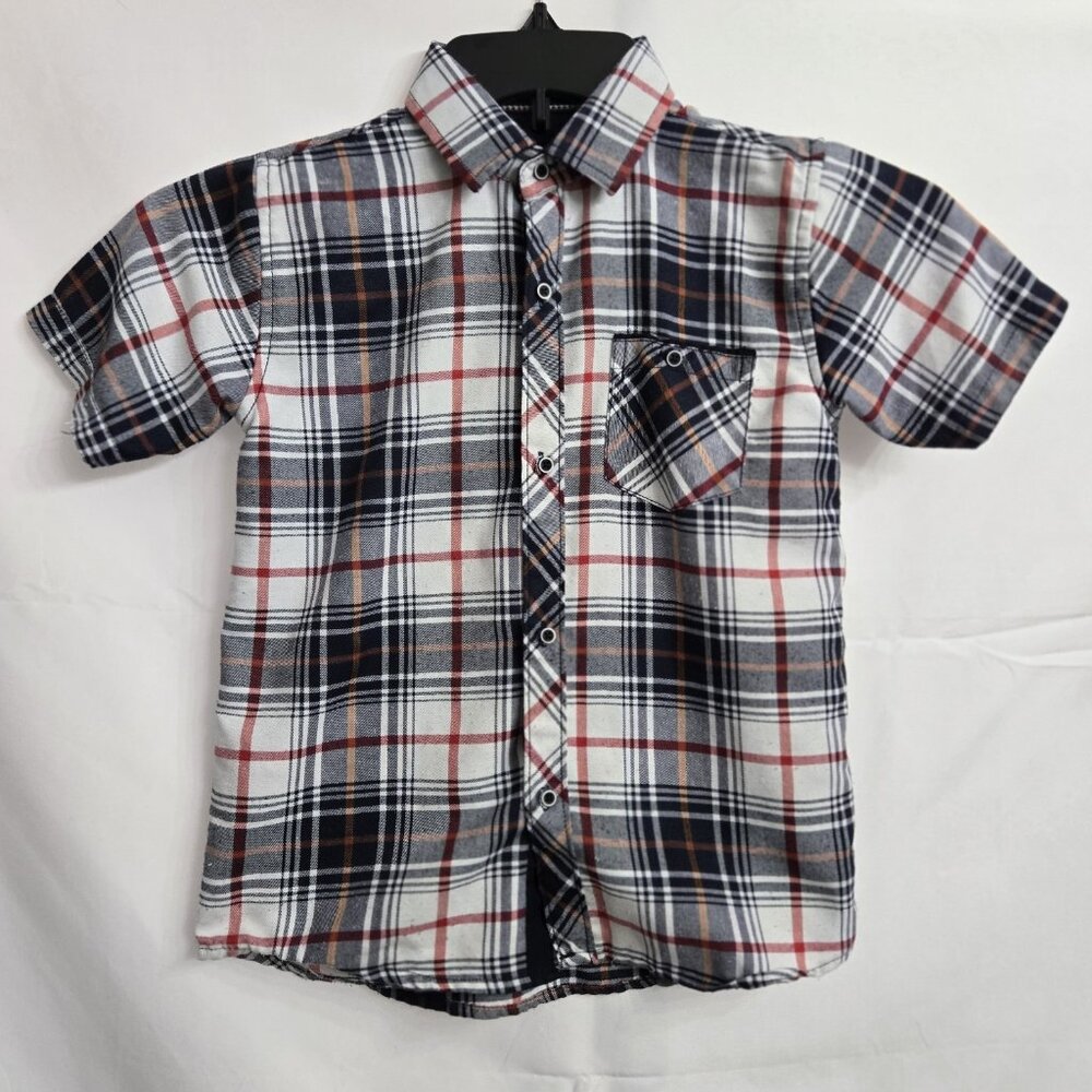 Nomad / Red White Black LS Plaid Button-Up Chest Pocket Shirt / Boy's Size 7